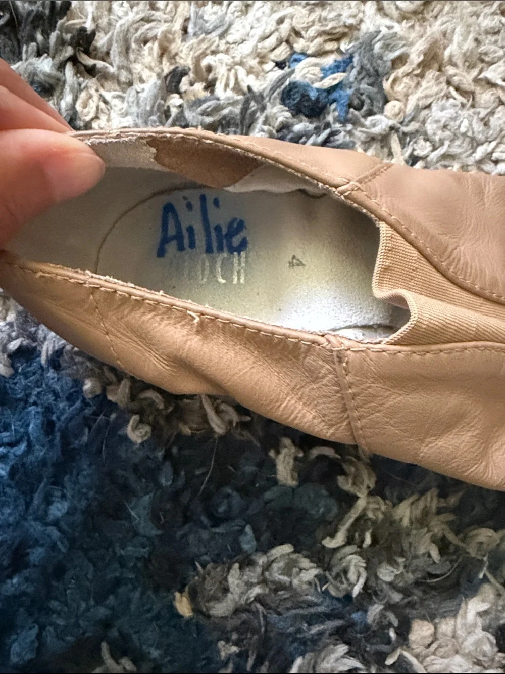 Girls Tan Split-Toe Leather Jazz Flats